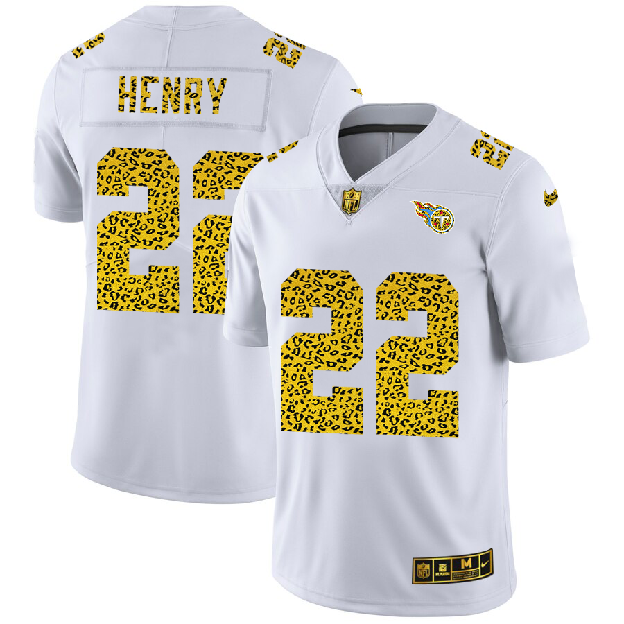Custom Tennessee Titans 22 Derrick Henry Men Nike Flocked Leopard Print Vapor Limited NFL Jersey White